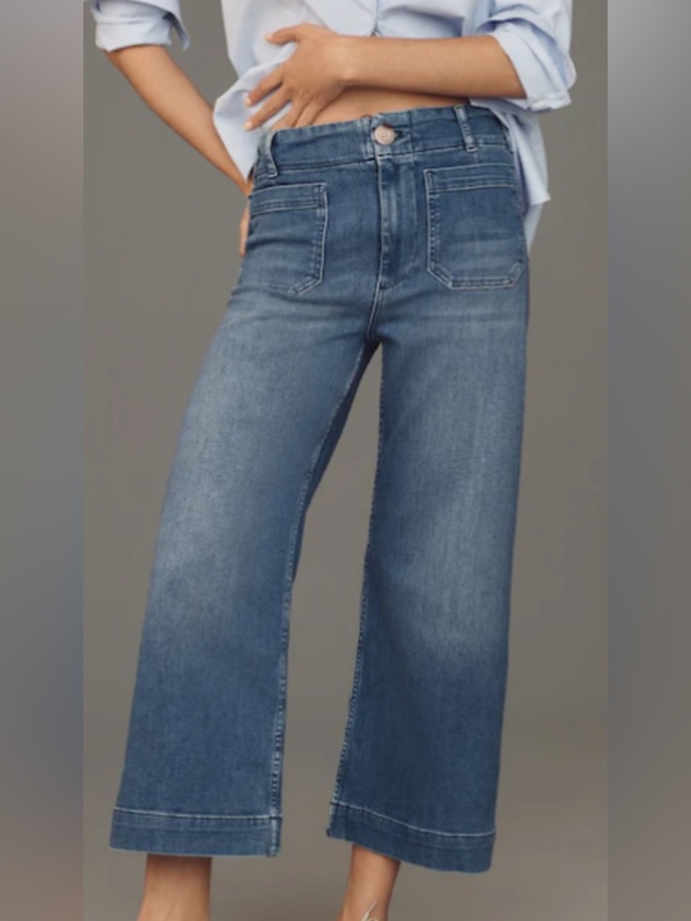 Maeve Colette High Rise Wide Leg Cropped Blue Jeans SZ 32 small pull see pics